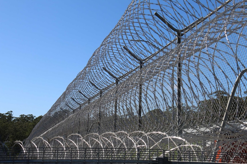 Barbed wire on top of the fence surrounding Borallon Training and Correctional Centre in Ironbark