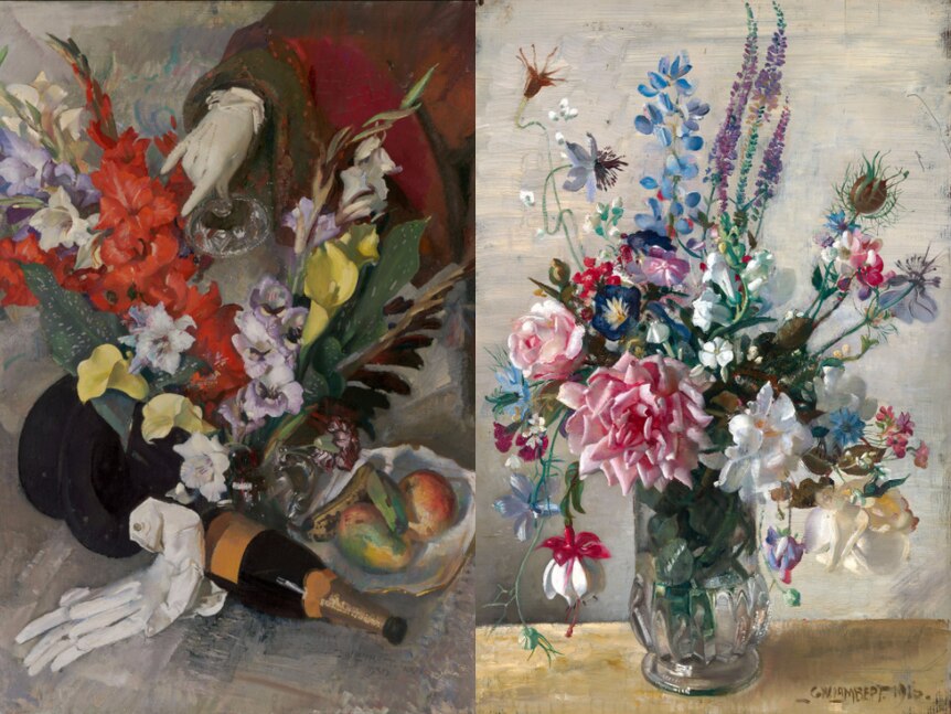 The empty glass 1930 (left) and A garden bunch (1916) by George Lambert.