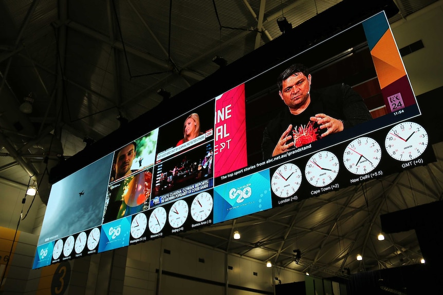 Giant TV screen in the International media centre