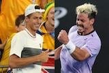 Composite photo of two Australian tennis players celebrating at the Australian Open.