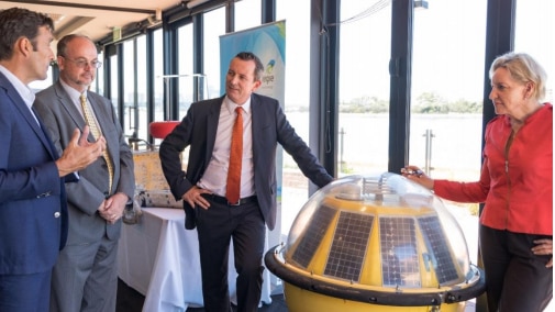 Mike Ottaviano with Bill Johnston, Mark McGowan and Alannah MacTiernan at the wind farm announcement in 2017.