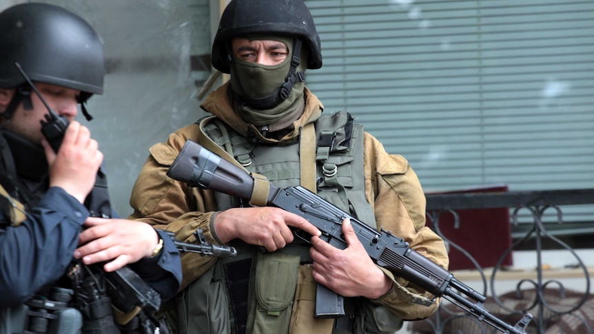 Ukrainian troops near the town of Slaviansk