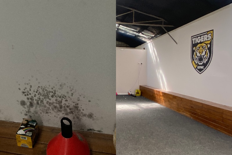 mould on a wall in a sports changing room