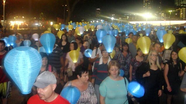 Lanterns held during the Leukaemia Foundation's Light the Night walk.