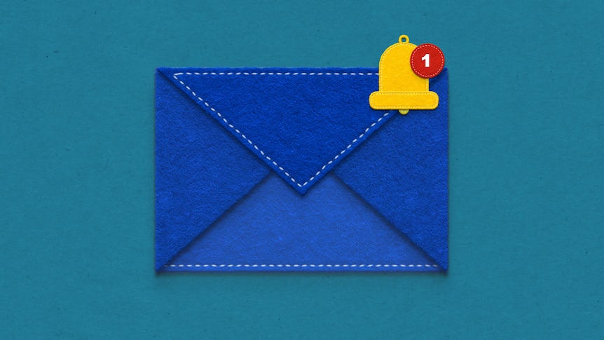 A blue felt envelope with email notification