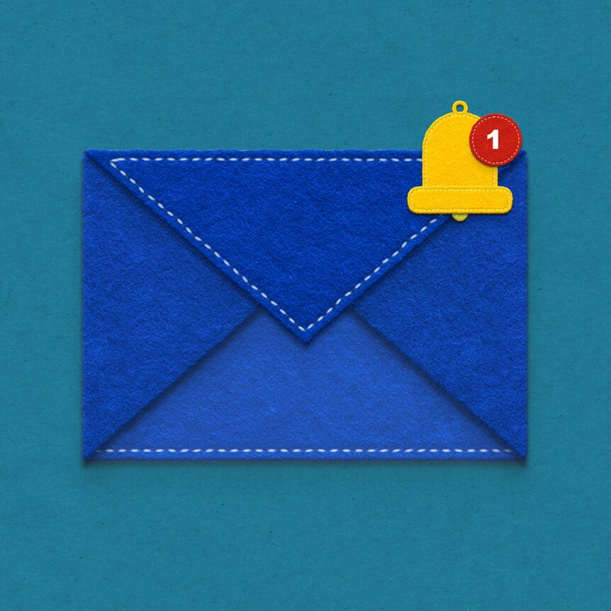 A blue felt envelope with email notification