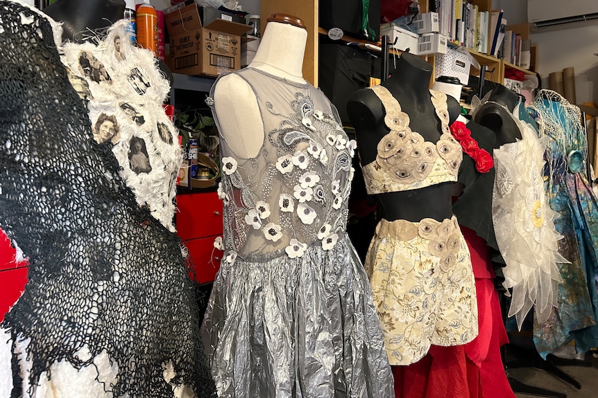 Decorative women's clothing on mannequins