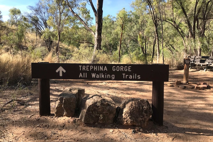 Signs marking the beginning of walking trails for Trephina Gorge in the NT.