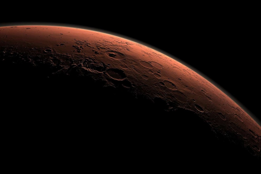 Sun rise over Mars taken from orbiting spacecraft