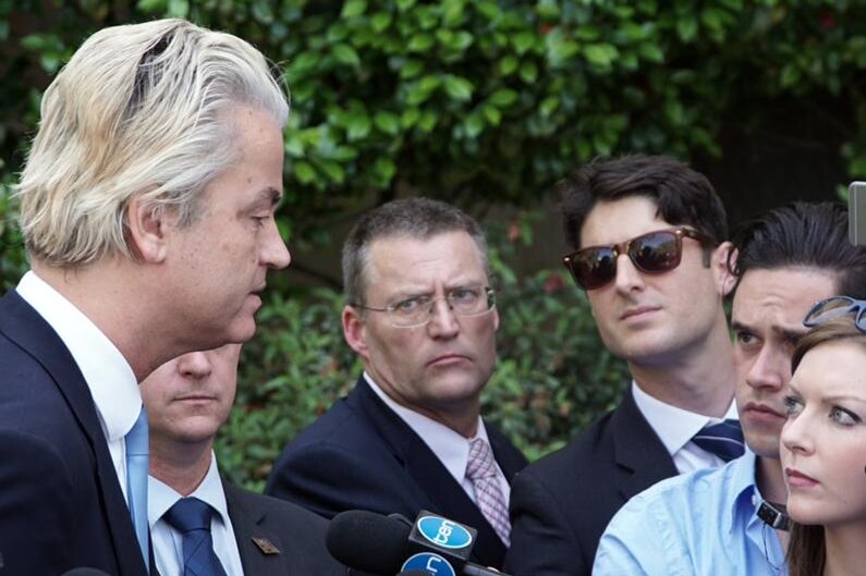 Geert Wilders talks to the media