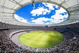 A wide shot from the top of the Perth Stadium stands during the cricket ODI between Australia and England.