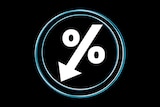 Graphic of a percentage sign with a downward arrow.