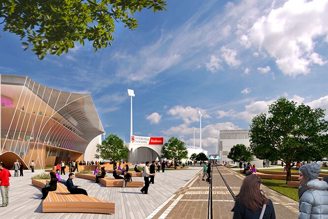 Simulated view of the University Of Tasmania community area at Inveresk campus.