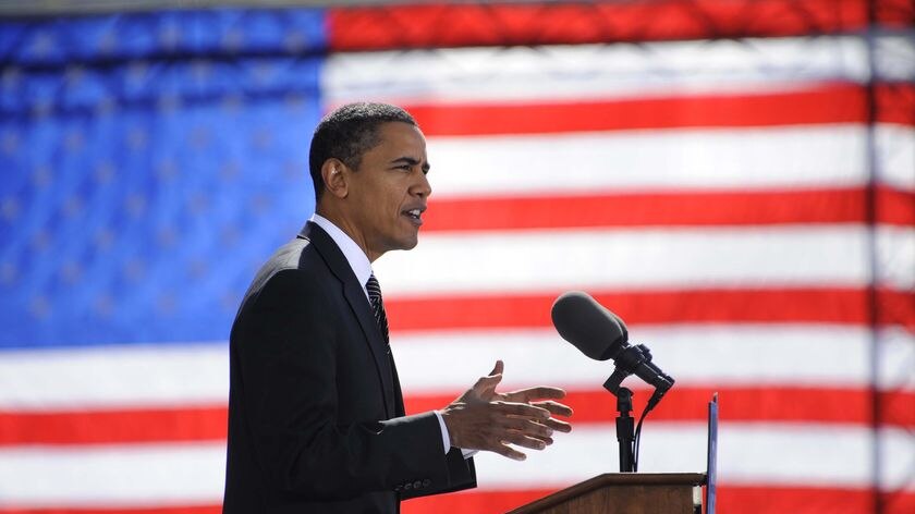 Senator Barack Obama speaks during a rally at Hallifax Mall