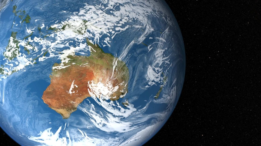 A still from an animation showing clouds moving over southern Australia.