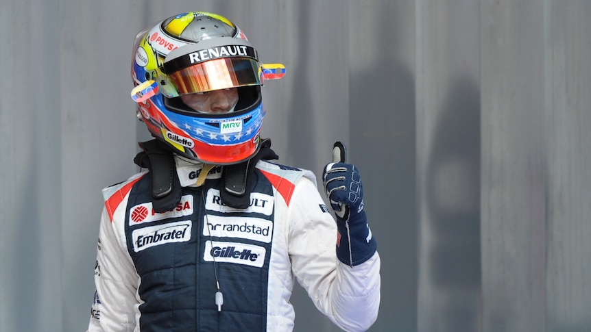 Maldonado gestures in the pits