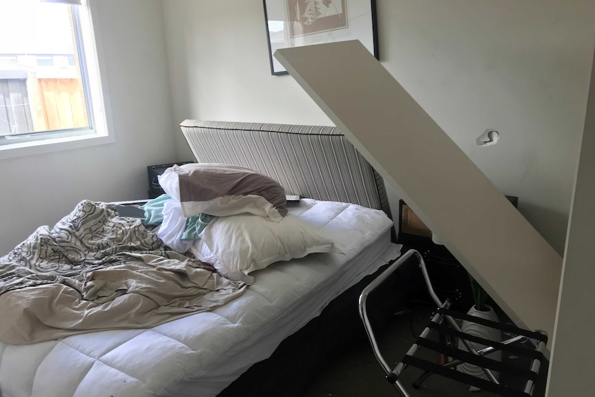 Damage to a bedroom in an Airbnb home in Werribee.