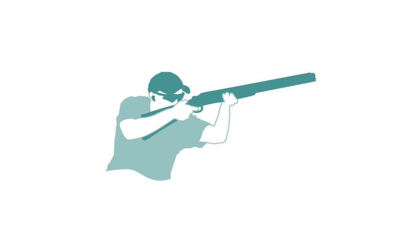 A green cartoon image of a person shooting