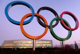 An image of the Olympic rings outside the IOC's headquarters in Lausanne.