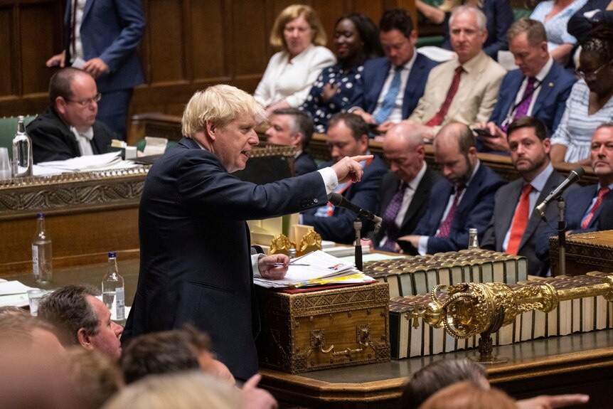  Britain's Prime Minister Boris Johnson speaks during Prime Minister's Questions in the House of Commons in London.