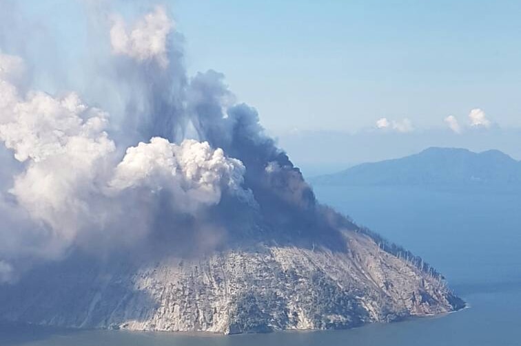 Ash and smoke billowing from Kadovar Island in Papua New Guinea as the volcano there erupts.