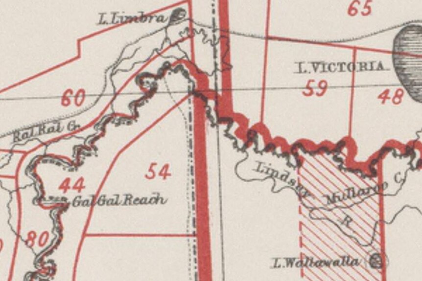 A map from 1883 focusing on the SA-Victoria-NSW border dogleg.