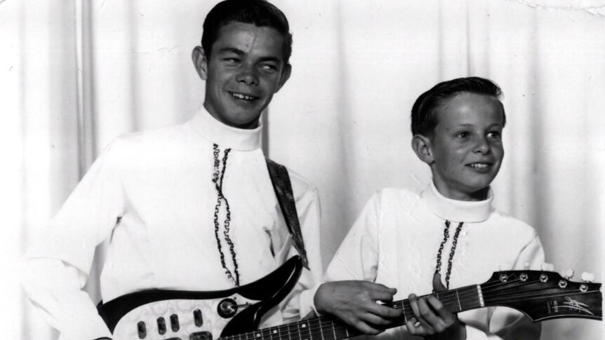 A black and white image of Phil and Tommy Emmanuel as boys.