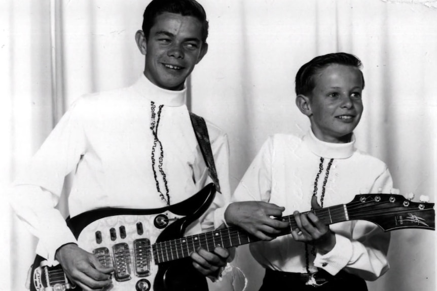 A black and white image of Phil and Tommy Emmanuel as boys.