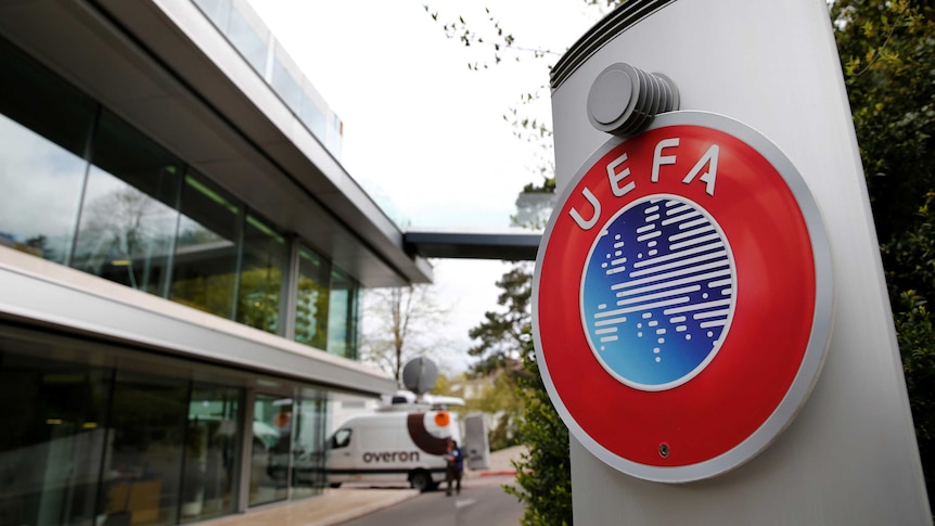 The UEFA headquarters are pictured before a draw in Nyon, Switzerland on April 15, 2016.