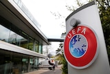 The UEFA headquarters are pictured before a draw in Nyon, Switzerland on April 15, 2016.