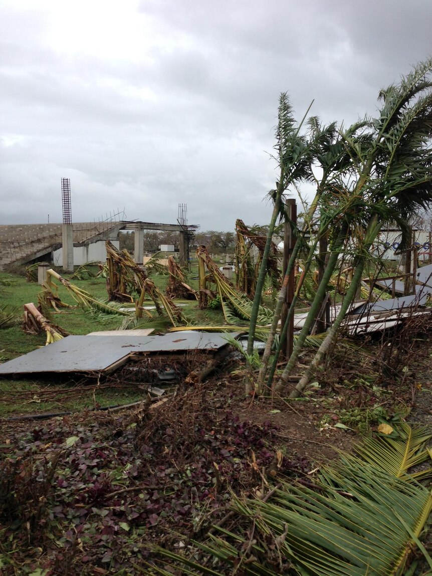 Cyclone Evan damage on the island of Denerau in the Fiji Islands.