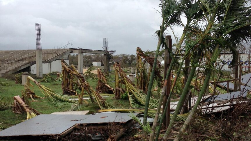 Cyclone Evan damage on the island of Denerau in the Fiji Islands.