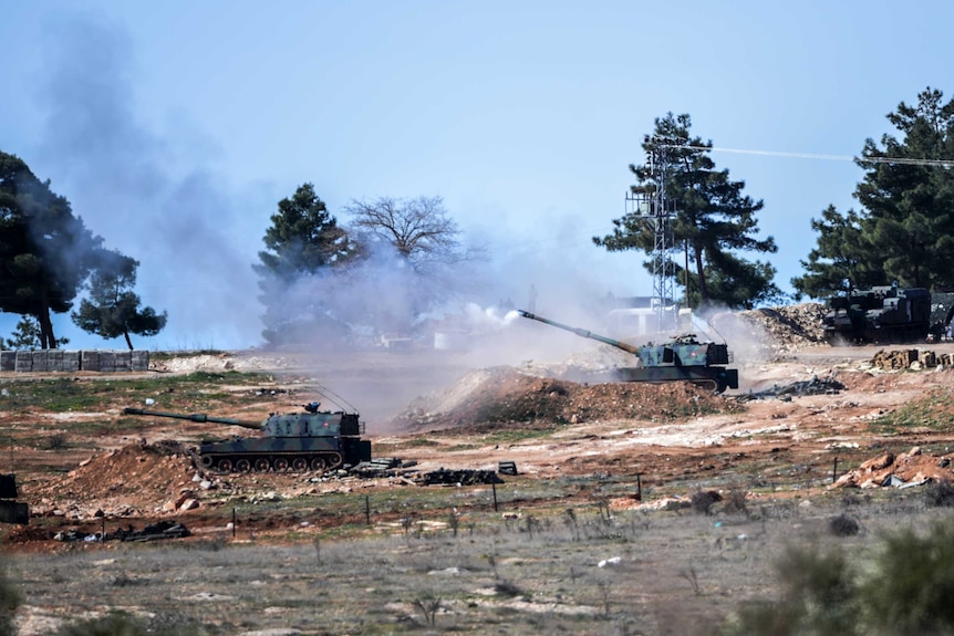 Turkish tanks stationed at the border.