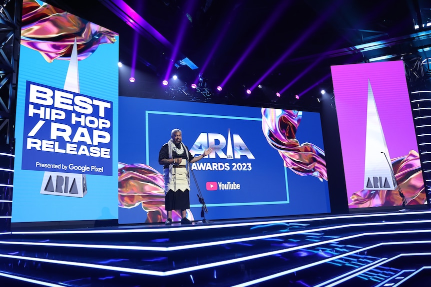 Hau Latukefu presents Best Hip Hop/Rap Release during the 2023 ARIA Awards