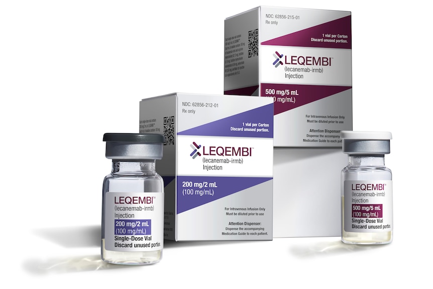 This image provided by Eisai shows vials and packaging for their medication, Leqembi. 