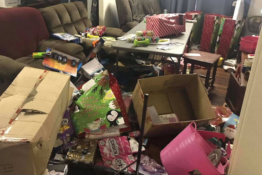 A house full of destroyed presents and mess