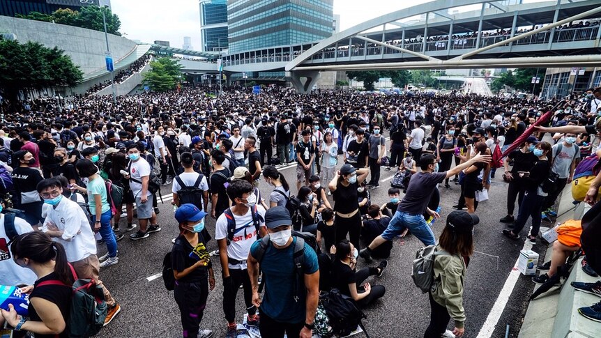 Thousands of people blocked roads in Hong Kong to protest the proposed extradition law.