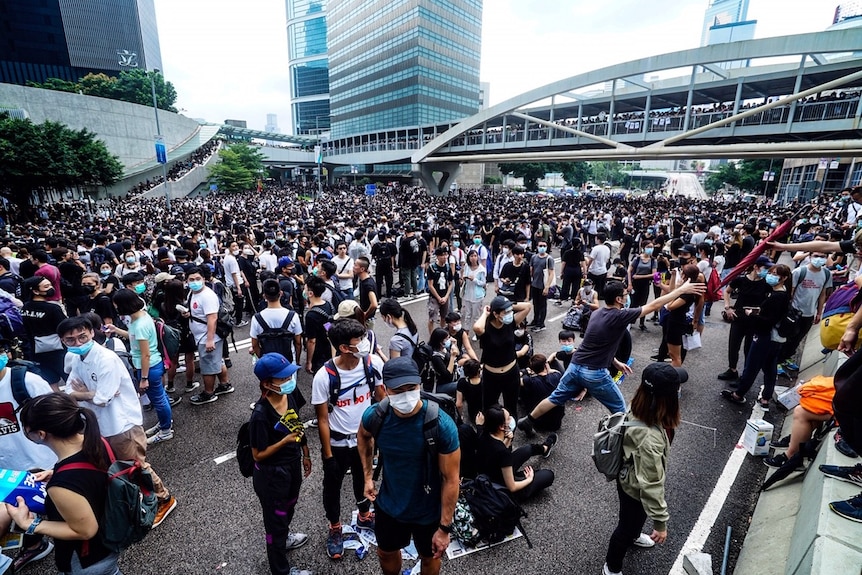 Thousands of people blocked roads in Hong Kong to protest the proposed extradition law.