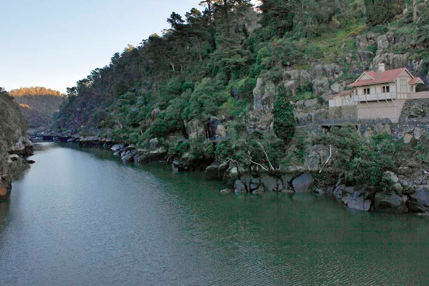 The South Esk River flows down from Launceston's Cataract Gorge, July 2017.