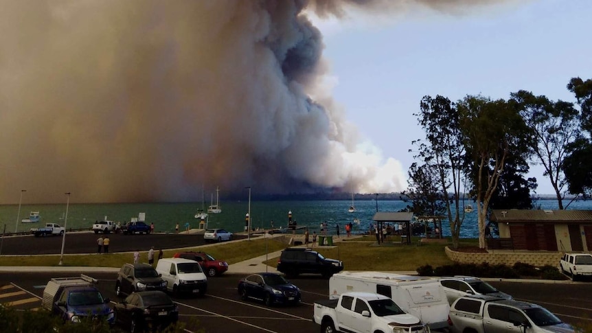 The fire at Woodgate, taken from Burrum Heads at 11:00am Friday November 15, 2019.
