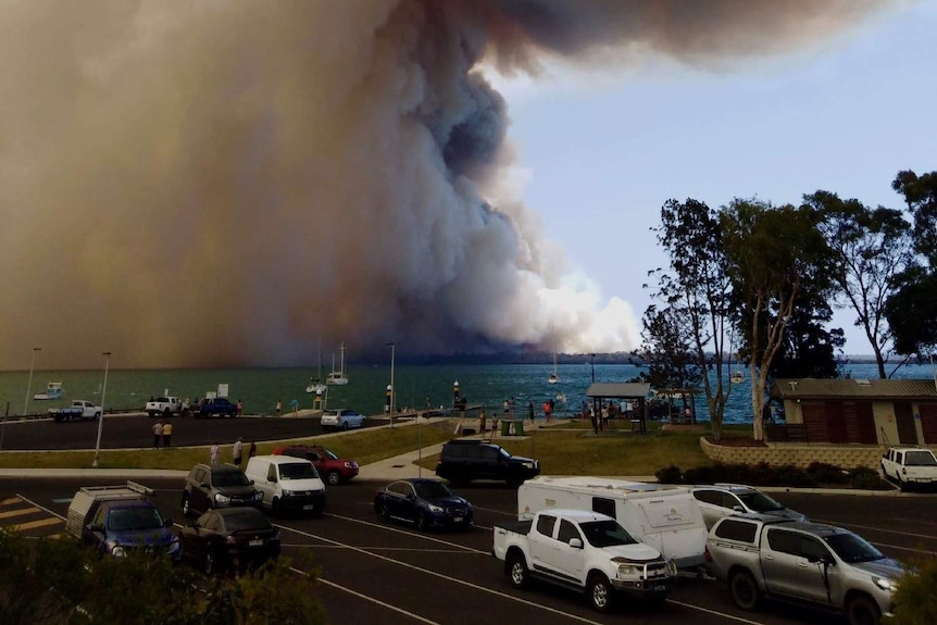 The fire at Woodgate, taken from Burrum Heads at 11:00am Friday November 15, 2019.