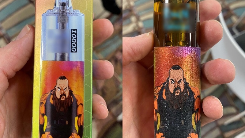 Vape device containing up to 10,000 puffs, inside and outside packet