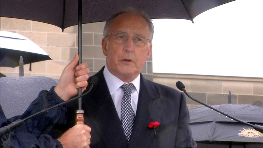 Paul Keating speaks at the Remembrance Day Service at the Australian War Memorial in Canberra.