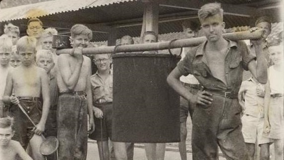 Boys and young men in the Ambarawa internment camp in Indonesia during WWII.