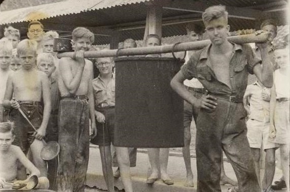 Boys and young men in the Ambarawa internment camp in Indonesia during WWII.
