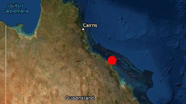 Map showing where earthquake was recorded off Bowen in North Queensland.