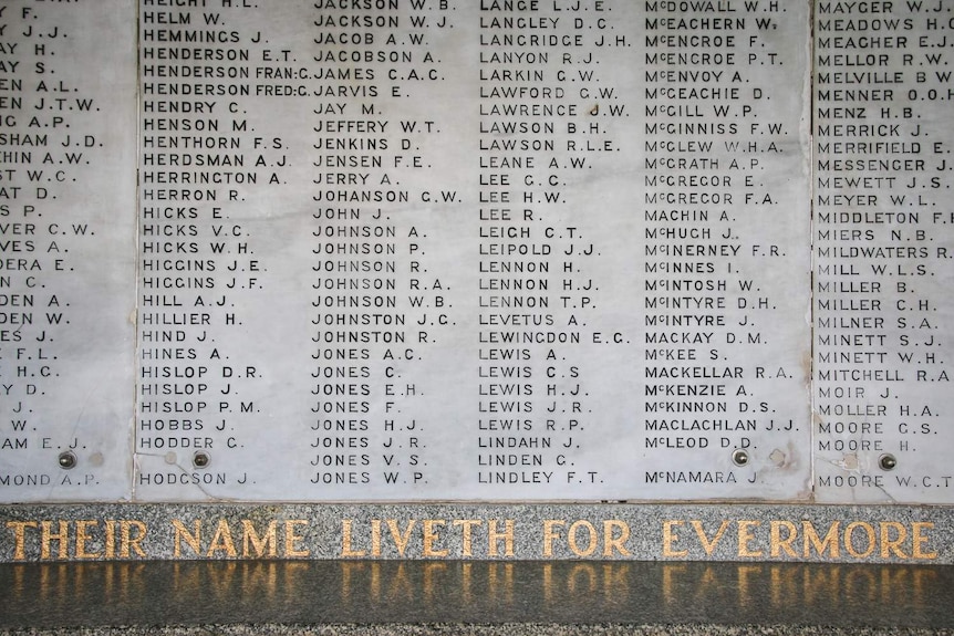 The State War Memorial list of names in Kings Park.