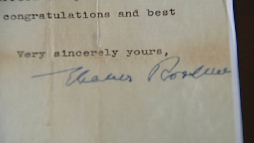 Letter signed by former first lady Eleanor Roosevelt to Australian soldier Leslie 'Bull' Allen