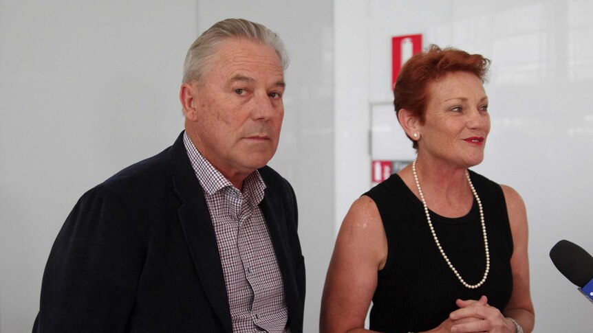 Colin Ticknell with One Nation leader Pauling Hanson at the airport.