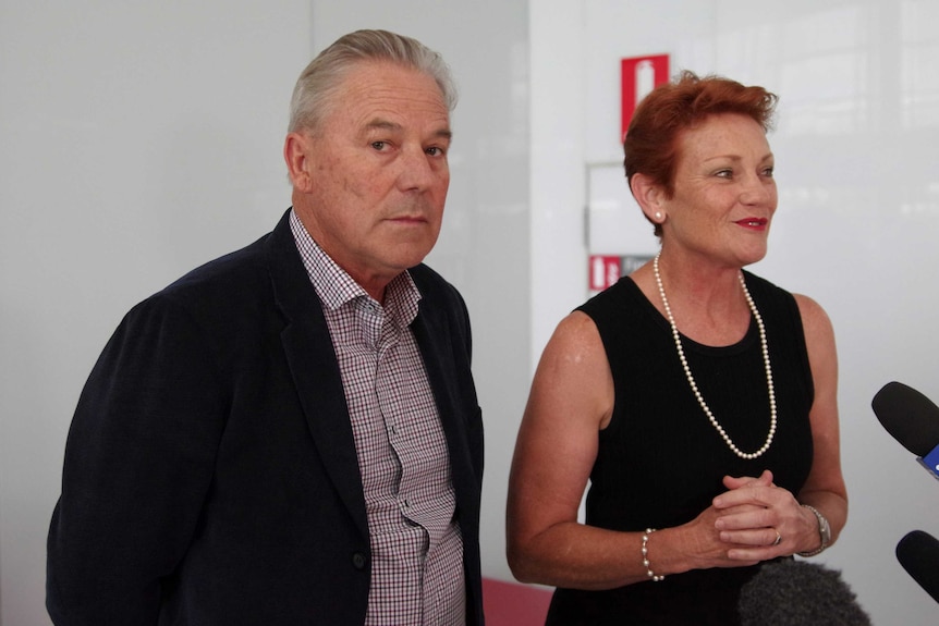 Colin Ticknell with One Nation leader Pauling Hanson at the airport.